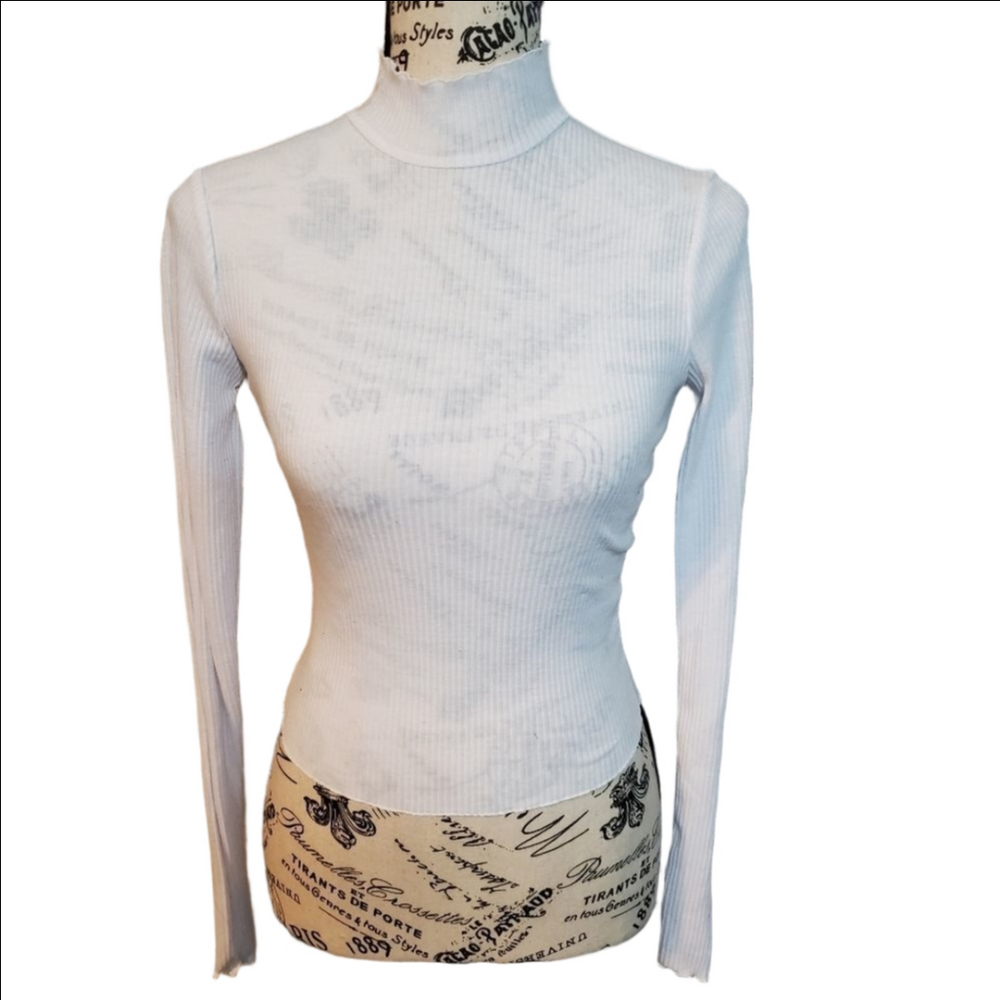 Orange Kiss Ribbed White Turtleneck Crop Top Medium Juniors
